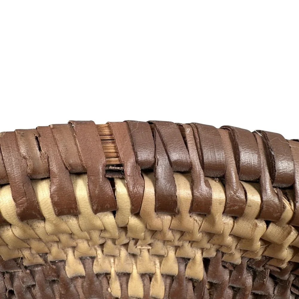 Vintage Southwestern Woven Basket Bowl Brown Tan Geometric Wall Decor 12 Inch